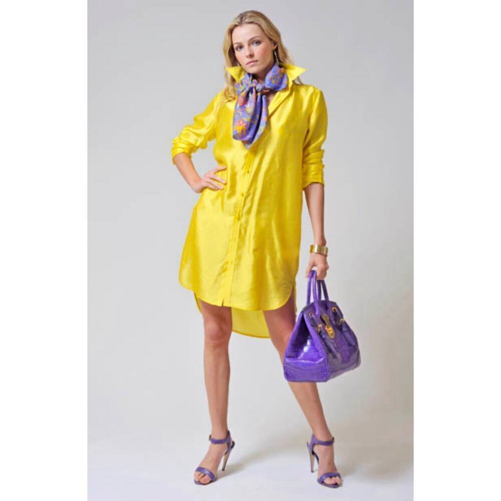 Ralph Lauren Collection Silk Shirt Dress Button Up Resort Runway M 8 Green - Picture 4 of 9